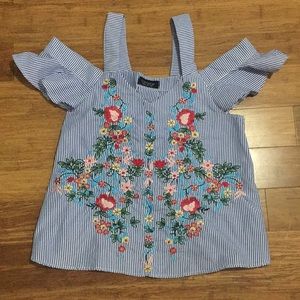 Topshop Shoulderless Floral Top